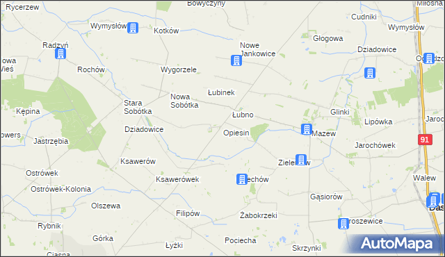 mapa Opiesin gmina Daszyna, Opiesin gmina Daszyna na mapie Targeo