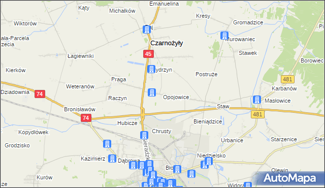 mapa Opojowice, Opojowice na mapie Targeo