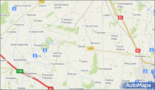 mapa Opole gmina Parzęczew, Opole gmina Parzęczew na mapie Targeo