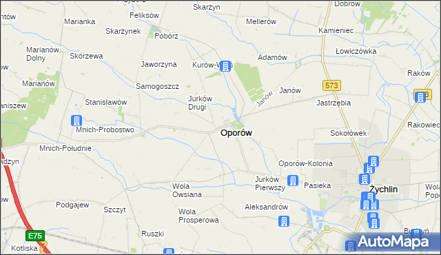 mapa Oporów powiat kutnowski, Oporów powiat kutnowski na mapie Targeo