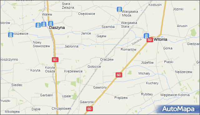 mapa Oraczew gmina Witonia, Oraczew gmina Witonia na mapie Targeo