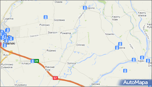 mapa Orliniec gmina Nowy Dwór Gdański, Orliniec gmina Nowy Dwór Gdański na mapie Targeo