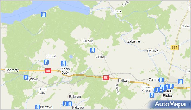mapa Orłowo gmina Biała Piska, Orłowo gmina Biała Piska na mapie Targeo
