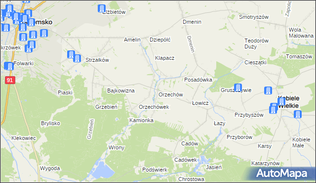 mapa Orzechów gmina Kobiele Wielkie, Orzechów gmina Kobiele Wielkie na mapie Targeo