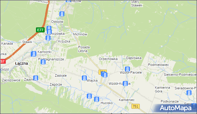 mapa Orzechówka gmina Bodzentyn, Orzechówka gmina Bodzentyn na mapie Targeo