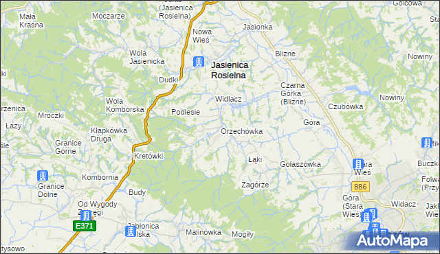 mapa Orzechówka gmina Jasienica Rosielna, Orzechówka gmina Jasienica Rosielna na mapie Targeo