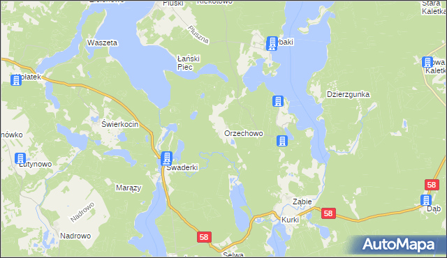 mapa Orzechowo gmina Olsztynek, Orzechowo gmina Olsztynek na mapie Targeo