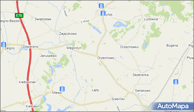 mapa Orzechowo gmina Ryńsk, Orzechowo gmina Ryńsk na mapie Targeo