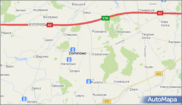 mapa Orzeszkowo gmina Dominowo, Orzeszkowo gmina Dominowo na mapie Targeo