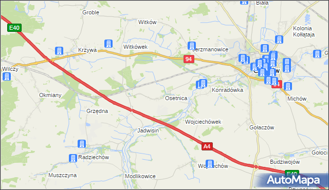 mapa Osetnica, Osetnica na mapie Targeo