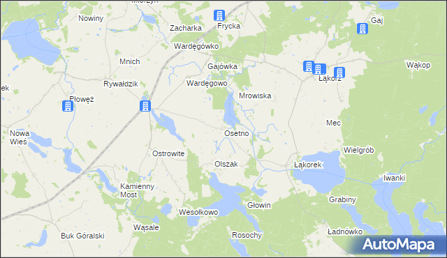 mapa Osetno gmina Biskupiec, Osetno gmina Biskupiec na mapie Targeo