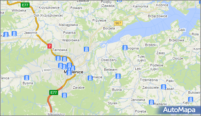 mapa Osieczany, Osieczany na mapie Targeo
