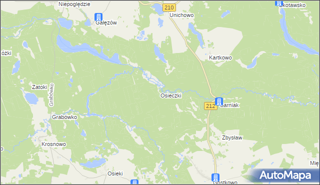 mapa Osieczki gmina Borzytuchom, Osieczki gmina Borzytuchom na mapie Targeo