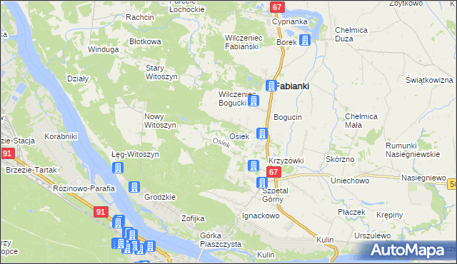 mapa Osiek gmina Fabianki, Osiek gmina Fabianki na mapie Targeo