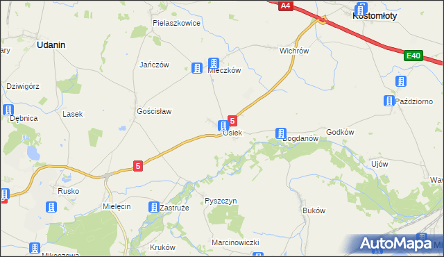 mapa Osiek gmina Kostomłoty, Osiek gmina Kostomłoty na mapie Targeo
