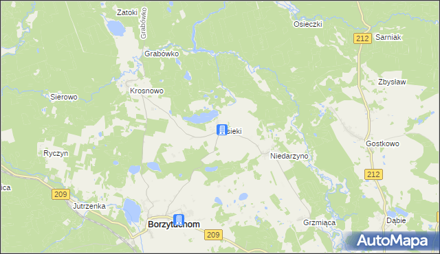 mapa Osieki gmina Borzytuchom, Osieki gmina Borzytuchom na mapie Targeo