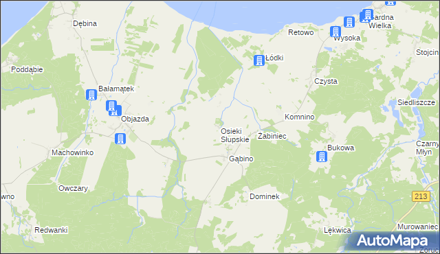 mapa Osieki Słupskie, Osieki Słupskie na mapie Targeo