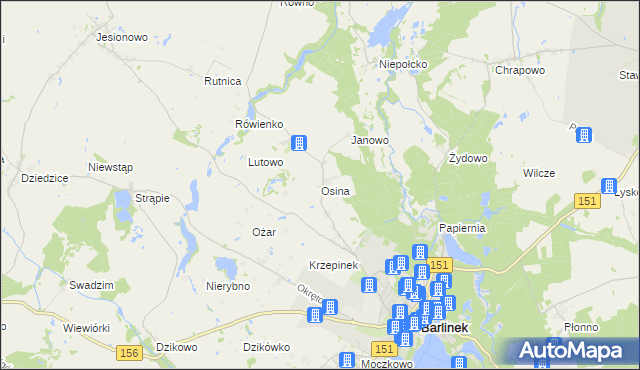 mapa Osina gmina Barlinek, Osina gmina Barlinek na mapie Targeo