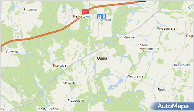 mapa Osina powiat goleniowski, Osina powiat goleniowski na mapie Targeo