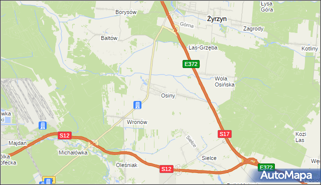 mapa Osiny gmina Żyrzyn, Osiny gmina Żyrzyn na mapie Targeo