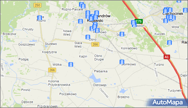 mapa Ośno Drugie, Ośno Drugie na mapie Targeo