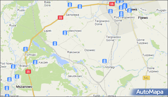mapa Osowiec gmina Lubawa, Osowiec gmina Lubawa na mapie Targeo