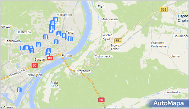 mapa Ostromecko, Ostromecko na mapie Targeo