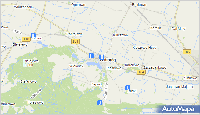 mapa Ostroróg powiat szamotulski, Ostroróg powiat szamotulski na mapie Targeo