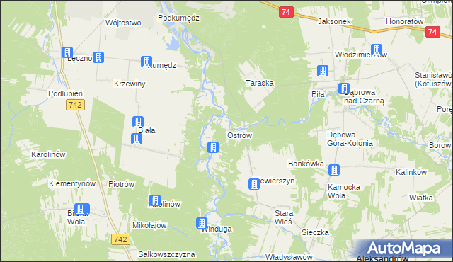 mapa Ostrów gmina Aleksandrów, Ostrów gmina Aleksandrów na mapie Targeo