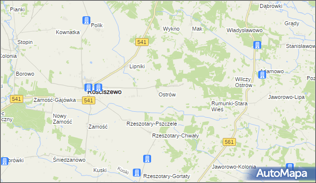 mapa Ostrów gmina Rościszewo, Ostrów gmina Rościszewo na mapie Targeo