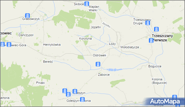 mapa Ostrówek gmina Trzeszczany, Ostrówek gmina Trzeszczany na mapie Targeo