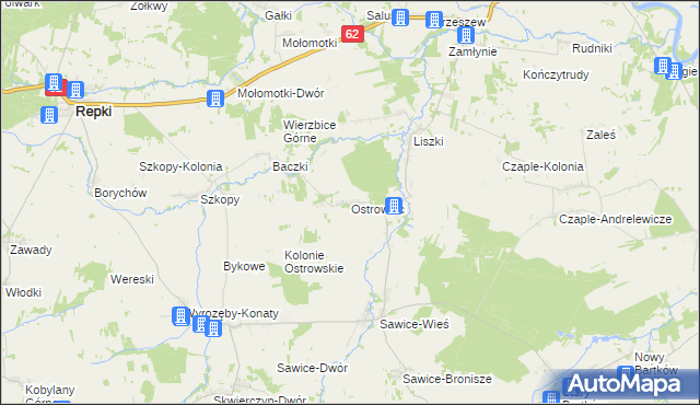 mapa Ostrowiec gmina Repki, Ostrowiec gmina Repki na mapie Targeo