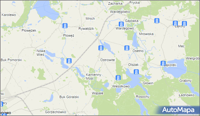 mapa Ostrowite gmina Biskupiec, Ostrowite gmina Biskupiec na mapie Targeo