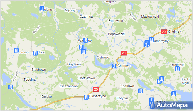 mapa Ostrowo gmina Miastko, Ostrowo gmina Miastko na mapie Targeo