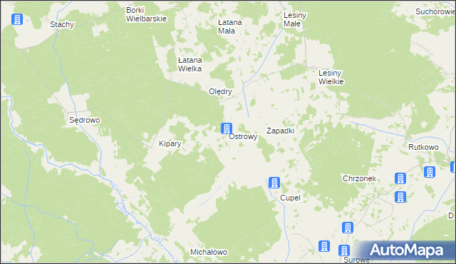 mapa Ostrowy gmina Wielbark, Ostrowy gmina Wielbark na mapie Targeo