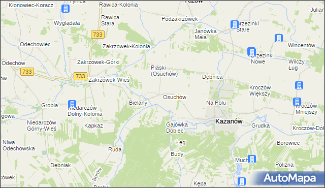 mapa Osuchów gmina Kazanów, Osuchów gmina Kazanów na mapie Targeo