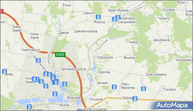 mapa Oszczywilk gmina Ryki, Oszczywilk gmina Ryki na mapie Targeo