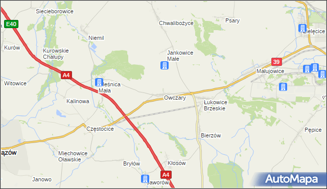mapa Owczary gmina Oława, Owczary gmina Oława na mapie Targeo