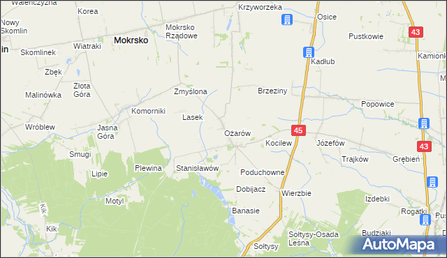 mapa Ożarów gmina Mokrsko, Ożarów gmina Mokrsko na mapie Targeo