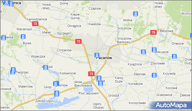 mapa Pacanów powiat buski, Pacanów powiat buski na mapie Targeo
