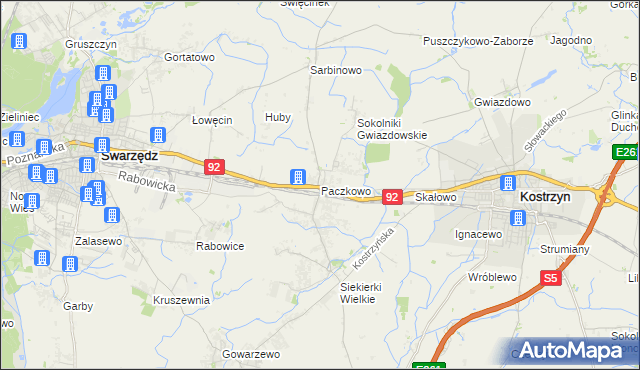mapa Paczkowo gmina Swarzędz, Paczkowo gmina Swarzędz na mapie Targeo