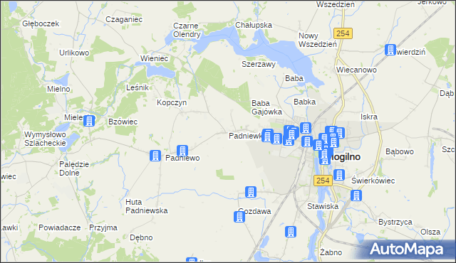 mapa Padniewko, Padniewko na mapie Targeo