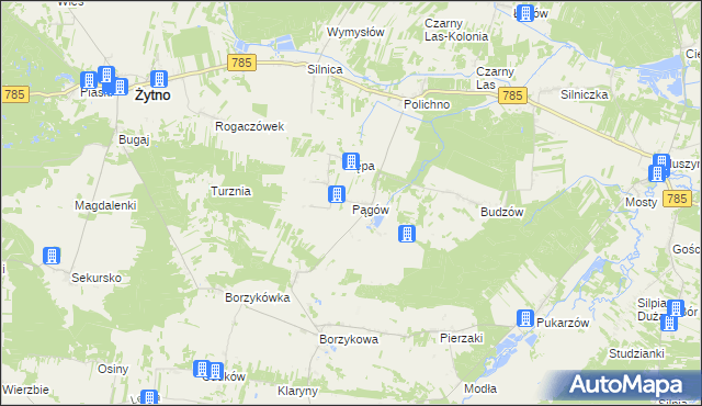 mapa Pągów gmina Żytno, Pągów gmina Żytno na mapie Targeo