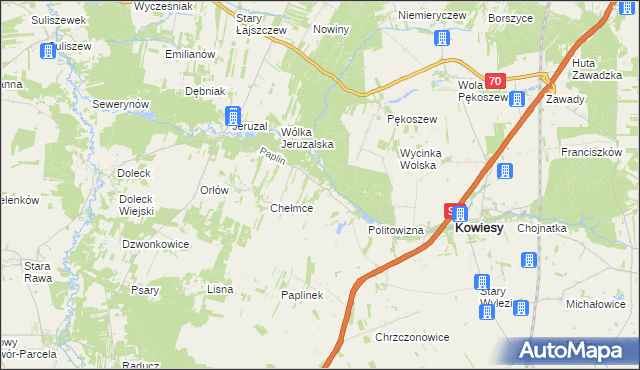 mapa Paplin gmina Kowiesy, Paplin gmina Kowiesy na mapie Targeo