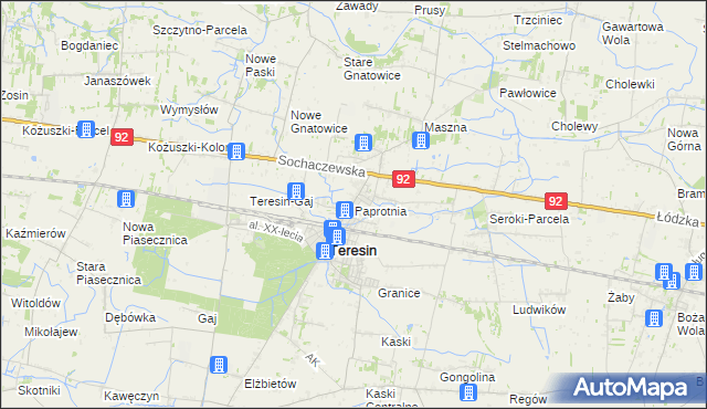 mapa Paprotnia gmina Teresin, Paprotnia gmina Teresin na mapie Targeo