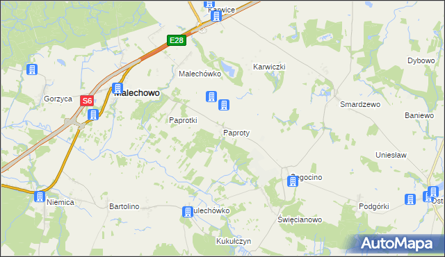 mapa Paproty, Paproty na mapie Targeo