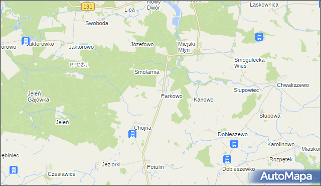 mapa Parkowo gmina Gołańcz, Parkowo gmina Gołańcz na mapie Targeo