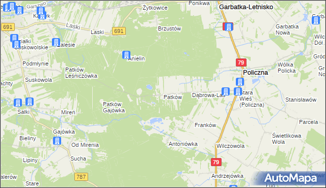 mapa Patków gmina Policzna, Patków gmina Policzna na mapie Targeo