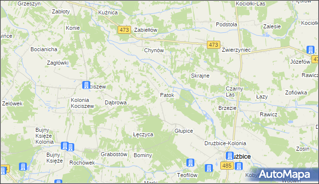mapa Patok gmina Drużbice, Patok gmina Drużbice na mapie Targeo