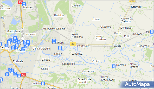 mapa Patrzyków gmina Kramsk, Patrzyków gmina Kramsk na mapie Targeo